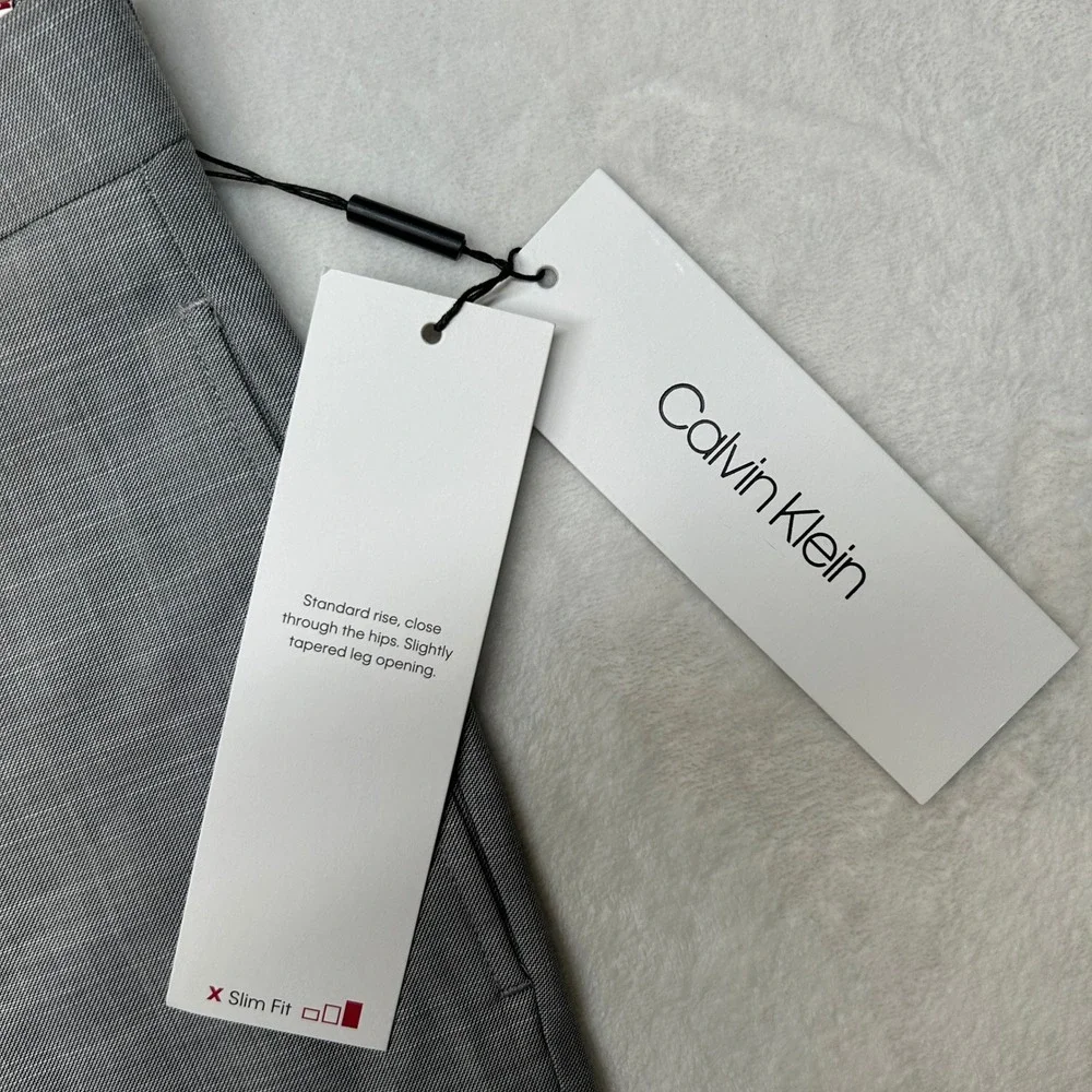 Calvin Klein Slim Fit Dress Pants Mens 34x34 Light Gray Tapered Leg Stretch‎ NEW